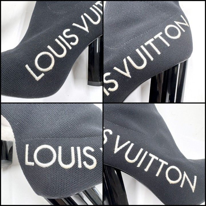 Louis Vuitton Sock Boots Ankle Logo Embroidery Black 37.5