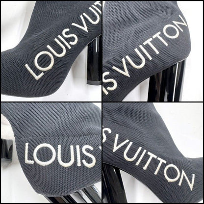 Louis Vuitton Sock Boots Ankle Logo Embroidery Black 37.5