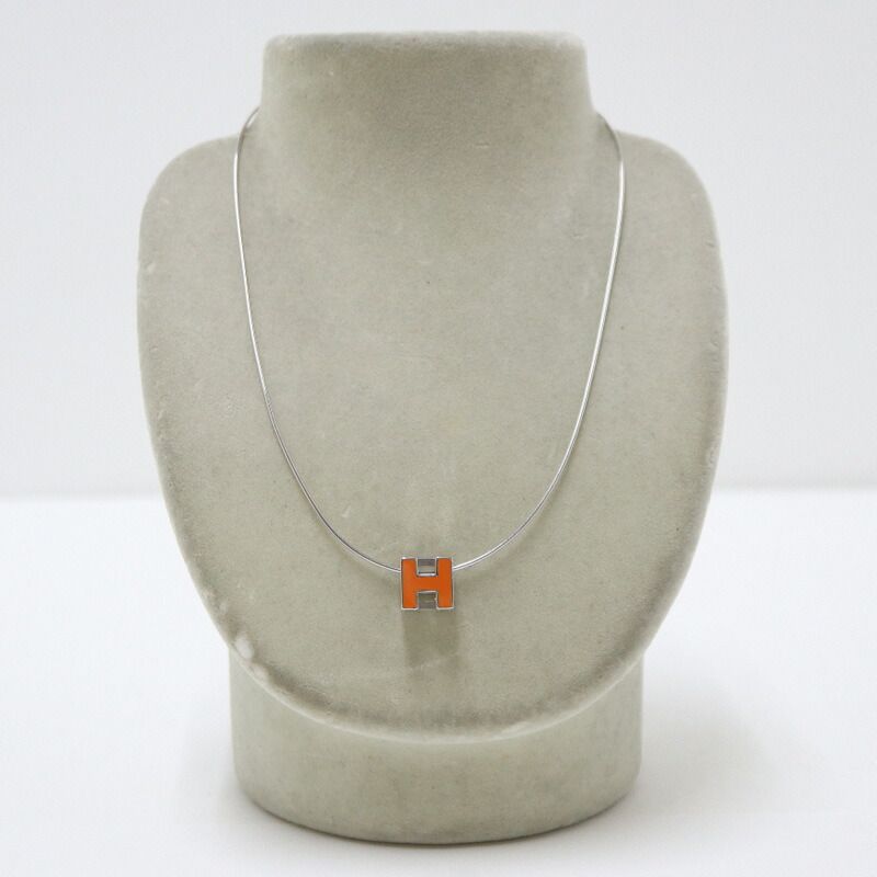 Hermes Cage Ash Necklace Cube Silver Orange :silver