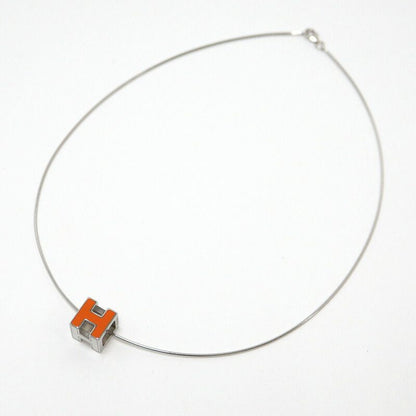Hermes Cage Ash Necklace Cube Silver Orange :silver