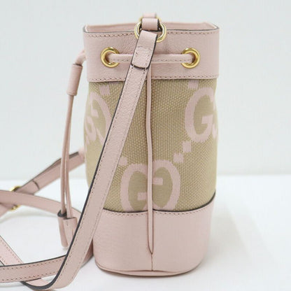 Gucci Jumbo GG Mini Bucket Shoulder Bag Beige Pink Canvas Leather X