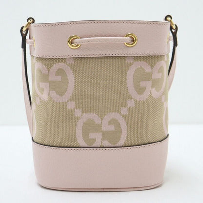 Gucci Jumbo GG Mini Bucket Shoulder Bag Beige Pink Canvas Leather X