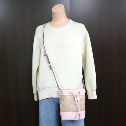 Gucci Jumbo GG Mini Bucket Shoulder Bag Beige Pink Canvas Leather X