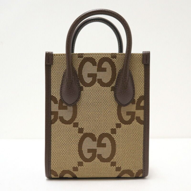 Gucci Jumbo GG Mini Tote Canvas Leather Brown Beige