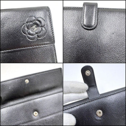 Chanel Butterfly Camellia Wallet Leather Black Silver