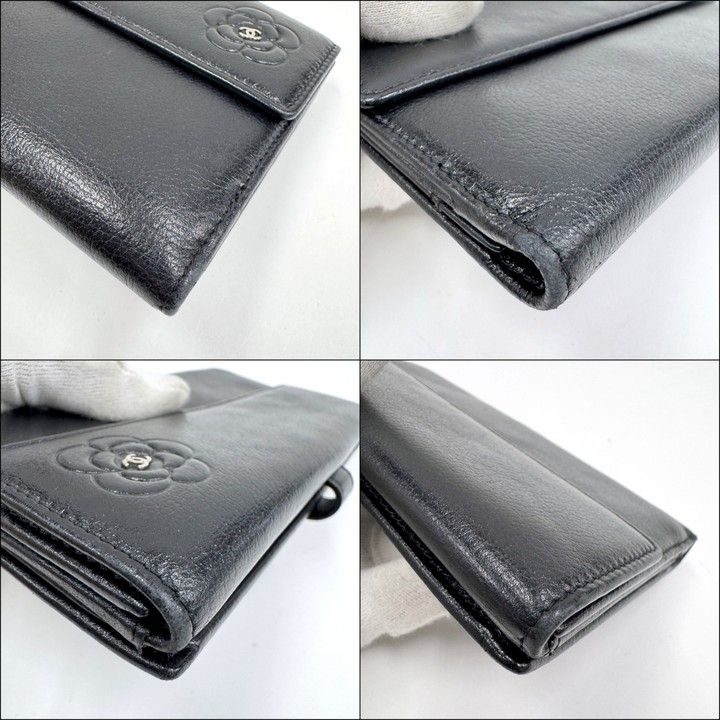 Chanel Butterfly Camellia Wallet Leather Black Silver