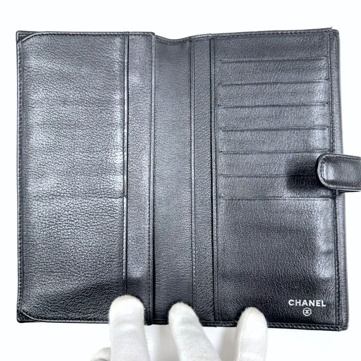 Chanel Butterfly Camellia Wallet Leather Black Silver
