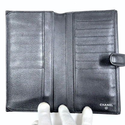 Chanel Butterfly Camellia Wallet Leather Black Silver