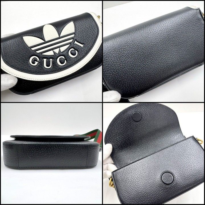 Gucci Adidas Shoulder Bag Black White Leather X