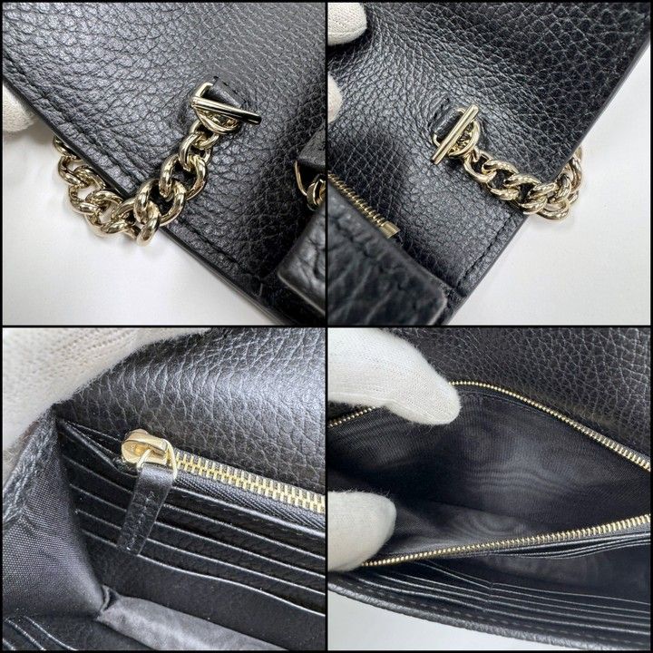 Gucci Interlocking Chain Wallet Black Leather Gold