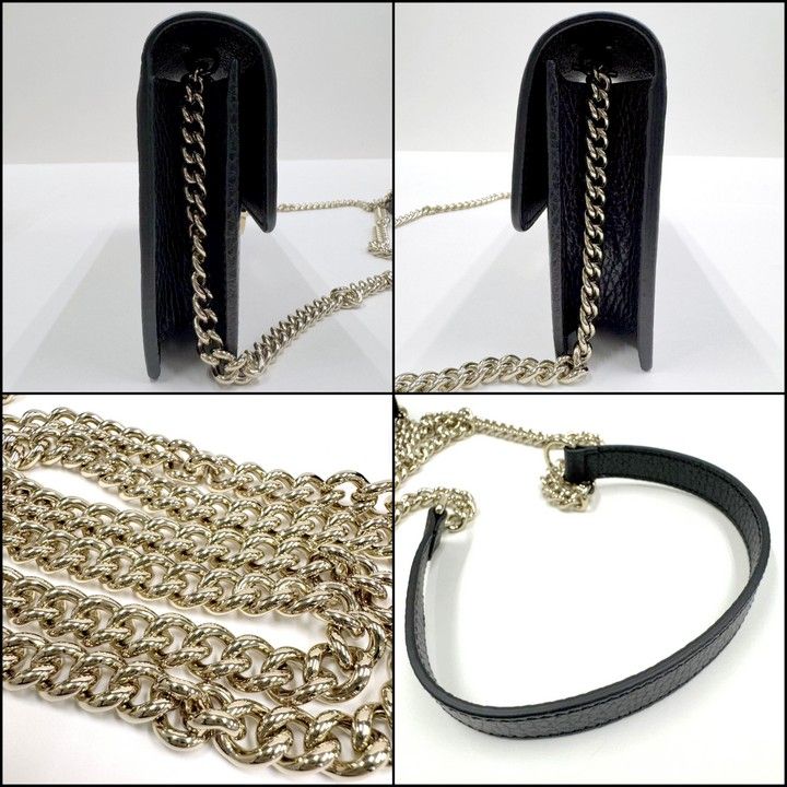 Gucci Interlocking Chain Wallet Black Leather Gold