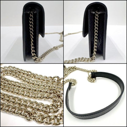Gucci Interlocking Chain Wallet Black Leather Gold