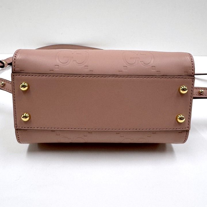 Gucci GG Super Mini Handbag Pink Gold Leather