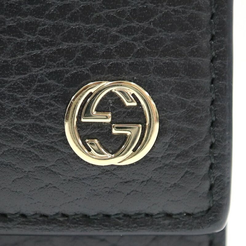 Gucci Bifold Wallet Interlocking Leather Black Gold
