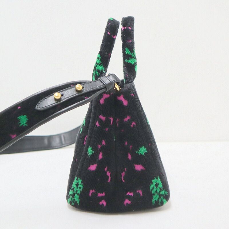 Prada Canapa Mini Tote Black Pink Green Gold Velour Leather