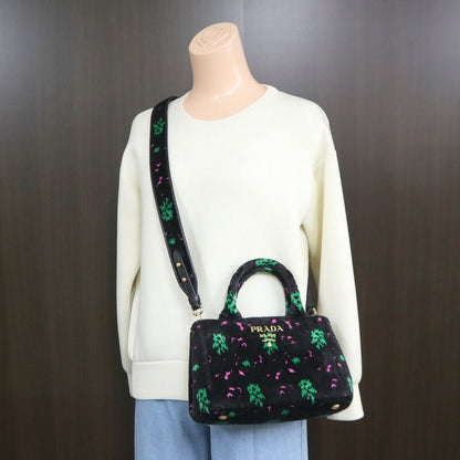 Prada Canapa Mini Tote Black Pink Green Gold Velour Leather