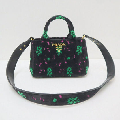 Prada Canapa Mini Tote Black Pink Green Gold Velour Leather