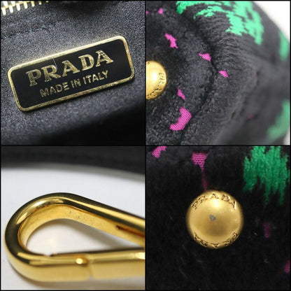 Prada Canapa Mini Tote Black Pink Green Gold Velour Leather
