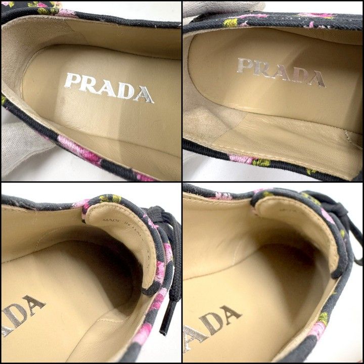 Prada Gabardine Espadrille Sneakers Black Pink Canvas 36.5