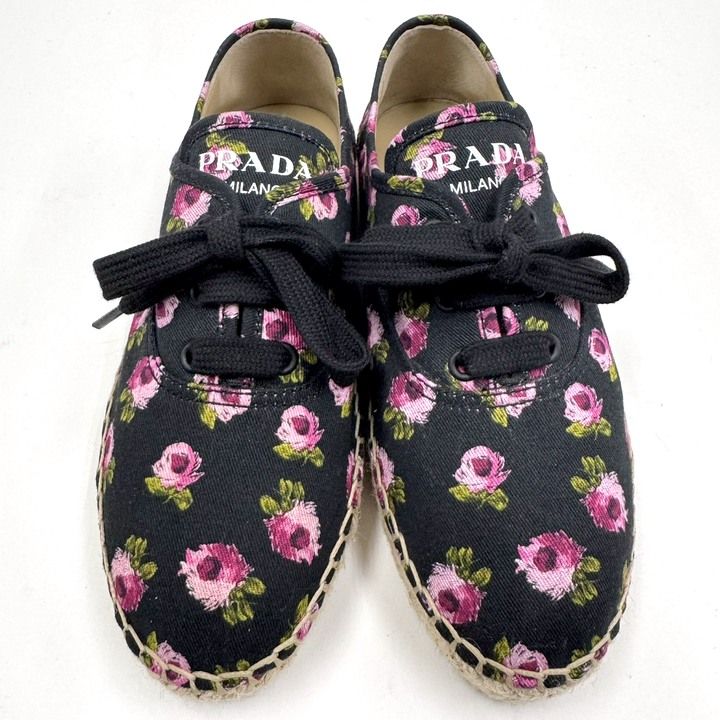 Prada Gabardine Espadrille Sneakers Black Pink Canvas 36.5