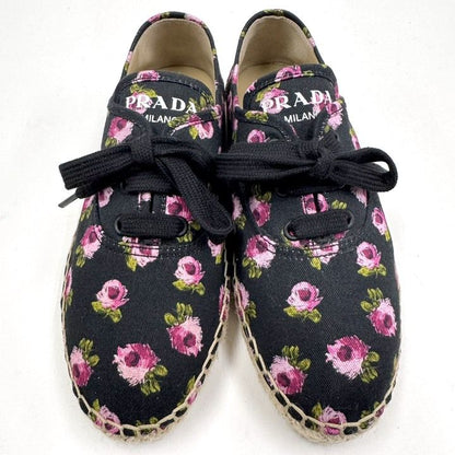 Prada Gabardine Espadrille Sneakers Black Pink Canvas 36.5