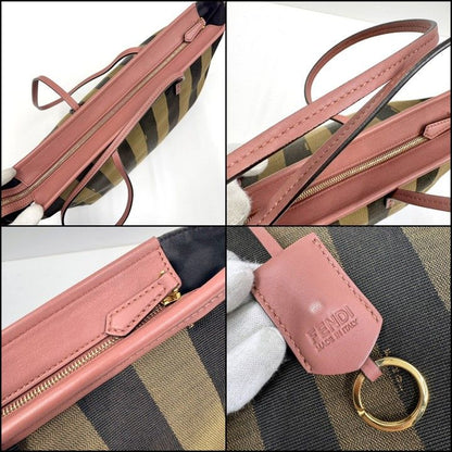 Fendi Pecan Tote Khaki Dark Pink Canvas Leather