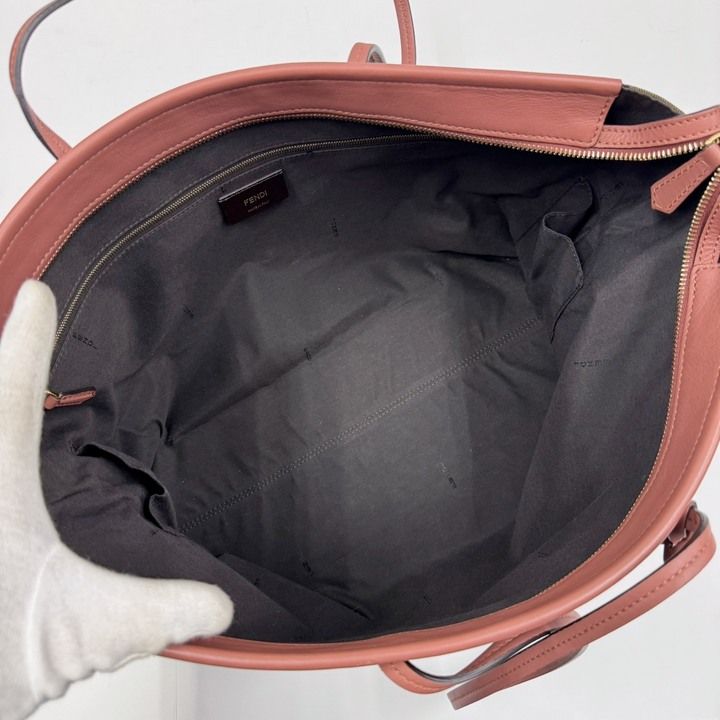 Fendi Pecan Tote Khaki Dark Pink Canvas Leather