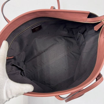 Fendi Pecan Tote Khaki Dark Pink Canvas Leather