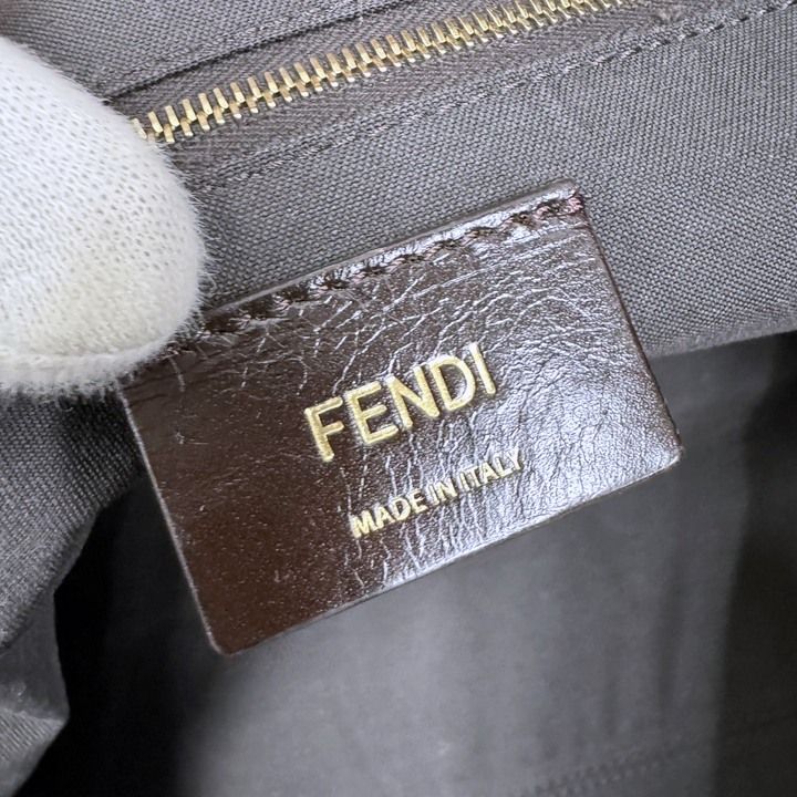 Fendi Pecan Tote Khaki Dark Pink Canvas Leather