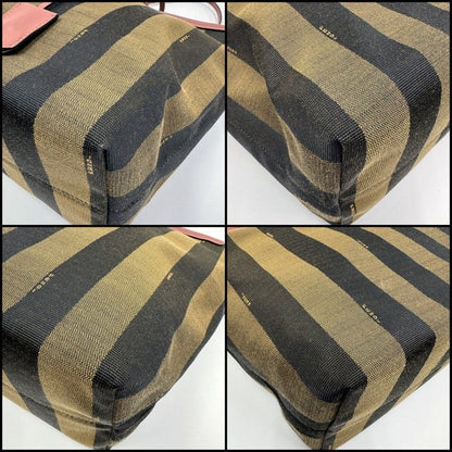 Fendi Pecan Tote Khaki Dark Pink Canvas Leather
