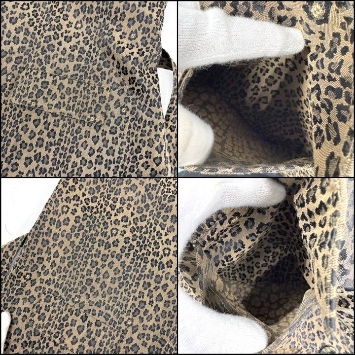 Fendi Jeans Chesterfield Coat Leopard Print Polyester Cotton Brown Black