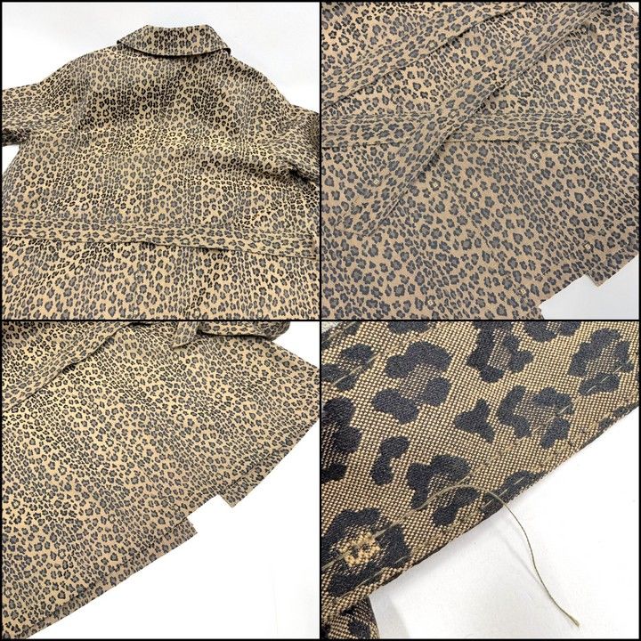 Fendi Jeans Chesterfield Coat Leopard Print Polyester Cotton Brown Black