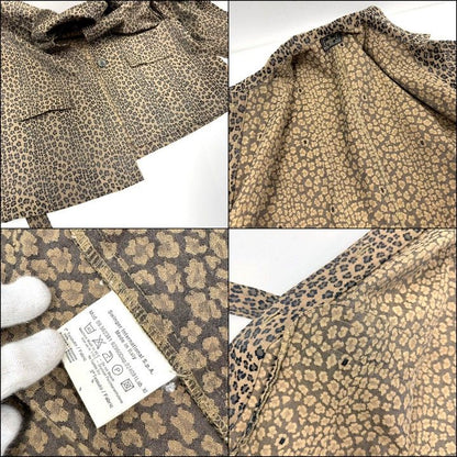 Fendi Jeans Chesterfield Coat Leopard Print Polyester Cotton Brown Black