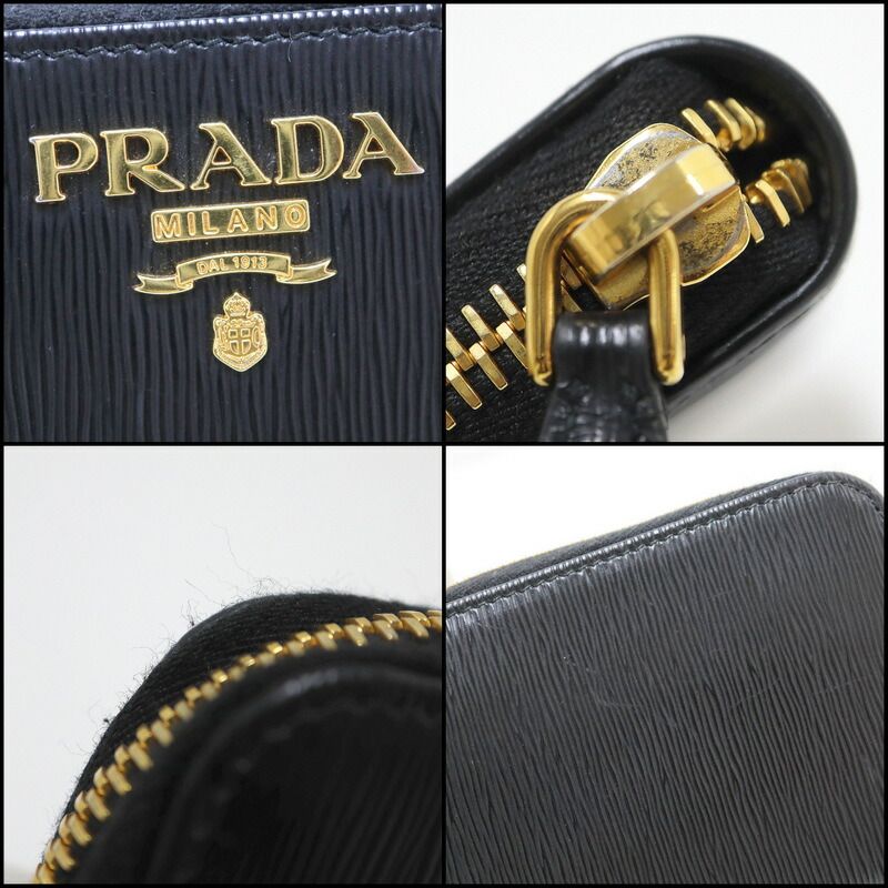 Prada Coin Case Leather Black Gold