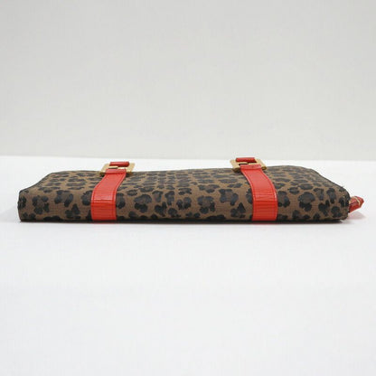 Fendi Handbag Leopard Print Canvas Leather Brown Red