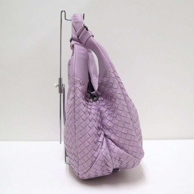 Bottega Veneta Campana Handbag Intrecciato Leather Purple :pastel