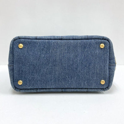 Prada Mini Canapa Tote 2-Way Shoulder Bag Denim Navy Gold