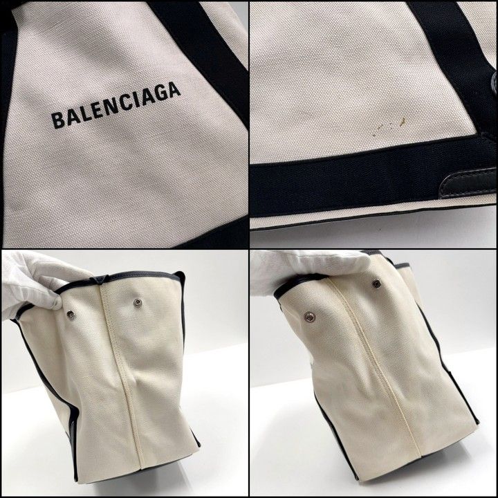 Balenciaga Navy Cabas Small Off White Cotton Canvas Black Pouch : Off-white X