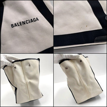 Balenciaga Navy Cabas Small Off White Cotton Canvas Black Pouch : Off-white X