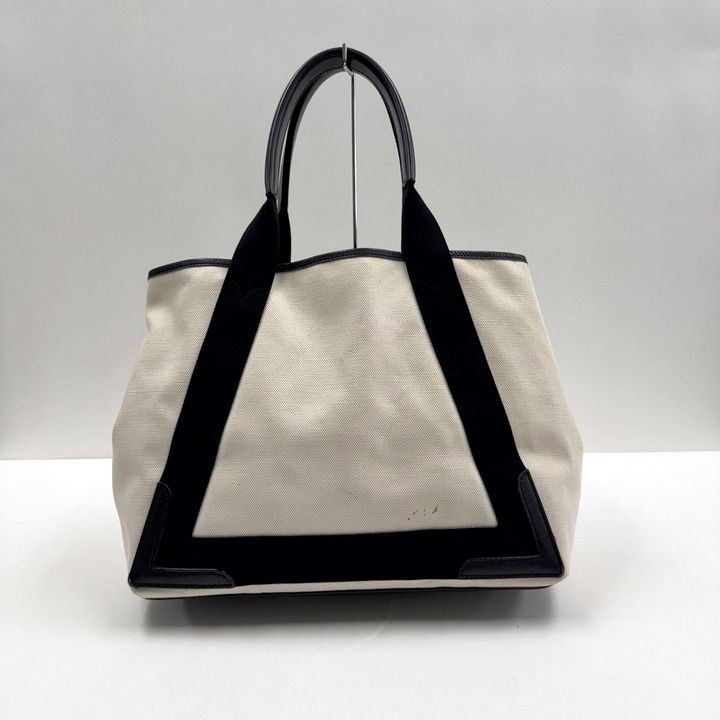 Balenciaga Navy Cabas Small Off White Cotton Canvas Black Pouch : Off-white X
