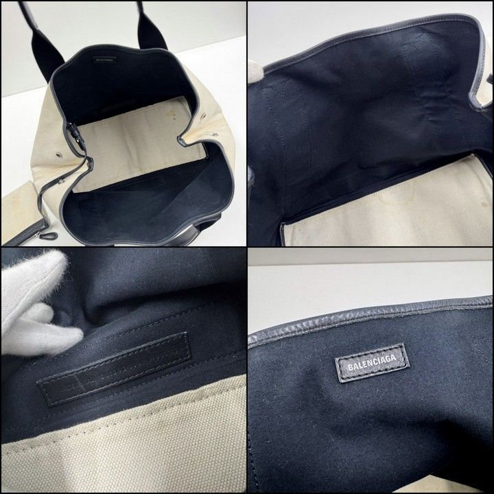 Balenciaga Navy Cabas Small Off White Cotton Canvas Black Pouch : Off-white X