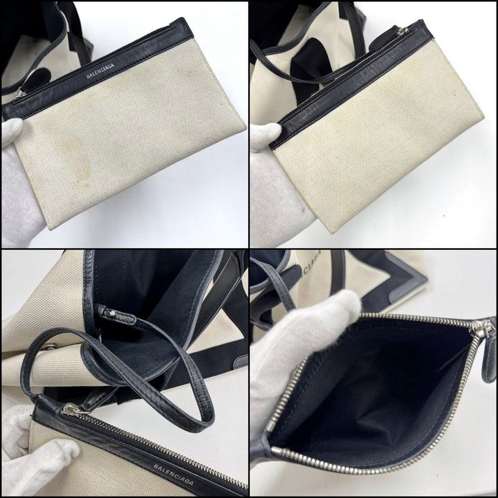 Balenciaga Navy Cabas Small Off White Cotton Canvas Black Pouch : Off-white X