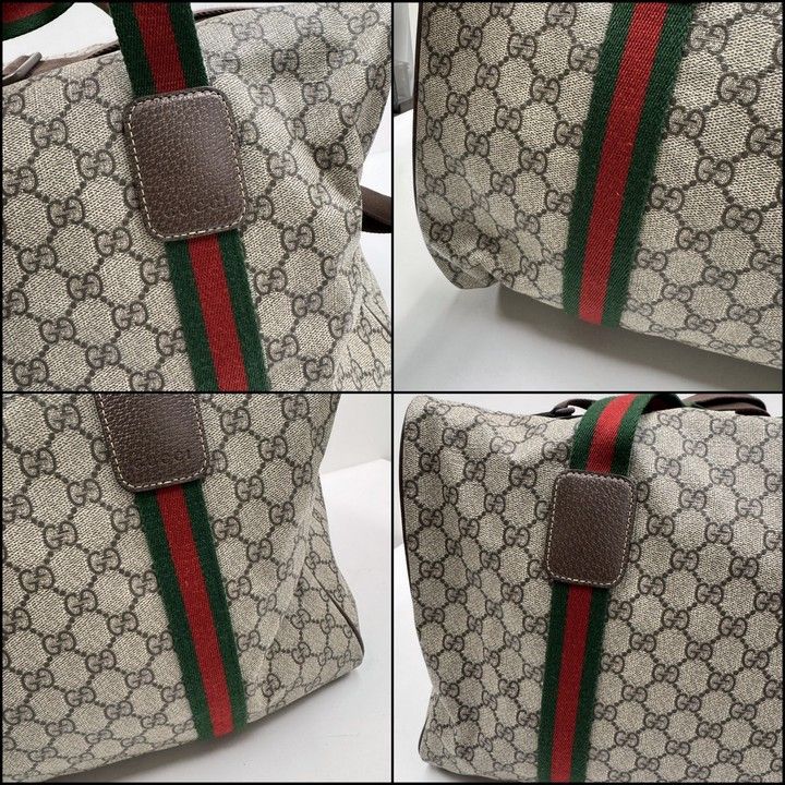 Gucci Large Duffle Boston Bag GG Supreme Beige Brown