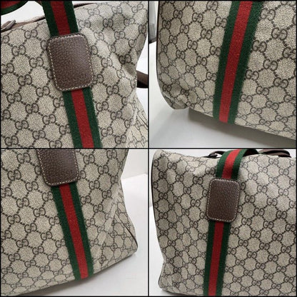 Gucci Large Duffle Boston Bag GG Supreme Beige Brown