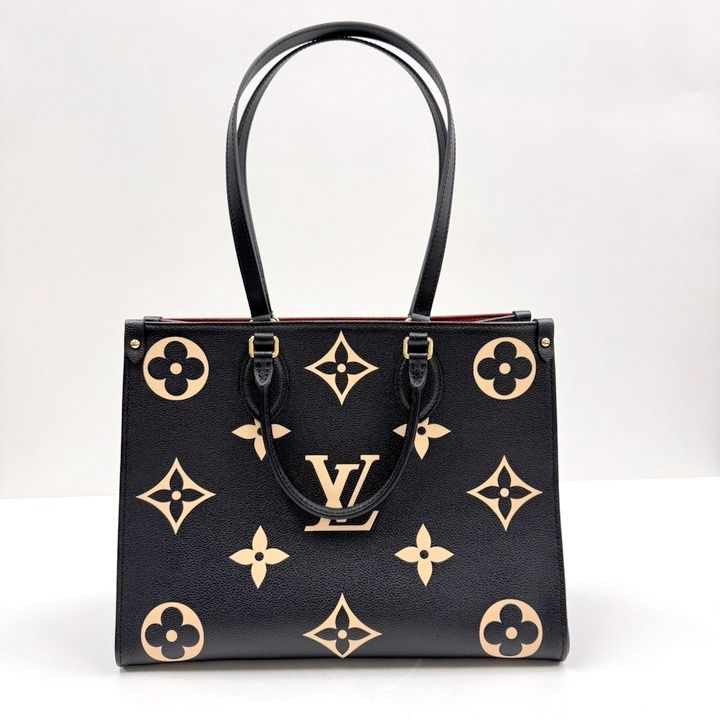 Louis Vuitton on the Go MM 2-Way Handbag Monogram Black Beige