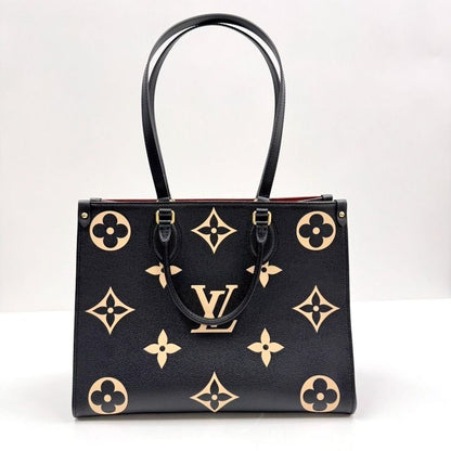 Louis Vuitton on the Go MM 2-Way Handbag Monogram Black Beige