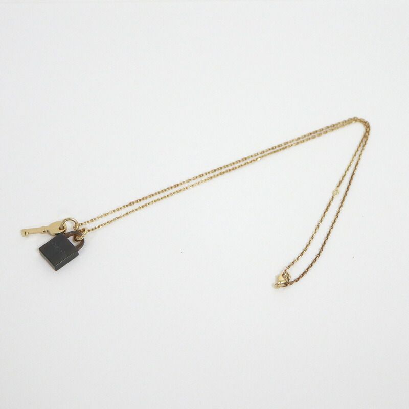Hermes Amulet Padlock PM Necklace Buffalo Horn Gold Chain