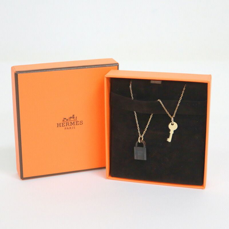 Hermes Amulet Padlock PM Necklace Buffalo Horn Gold Chain