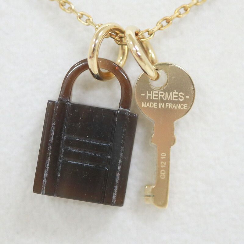 Hermes Amulet Padlock PM Necklace Buffalo Horn Gold Chain