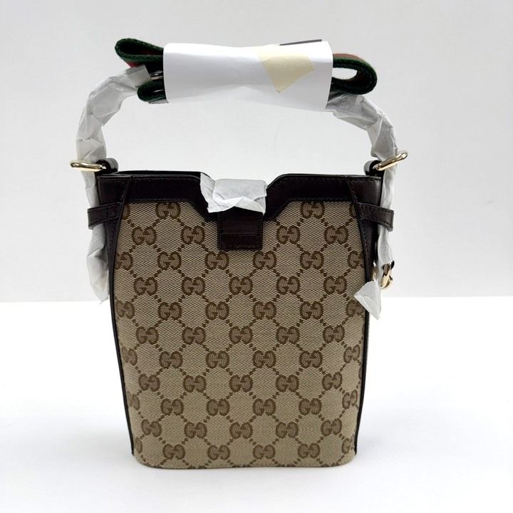 Gucci Mini Bucket Shoulder Bag GG Canvas Leather Sherry